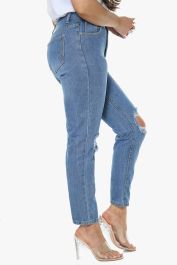 Blue Boyfriend Knee Cut Jeans