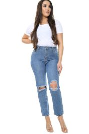 Blue Boyfriend Knee Cut Jeans