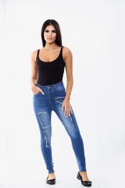 Blue Diamante Ladies High Waisted Jeans