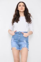 Blue Distressed High Waisted Denim Shorts