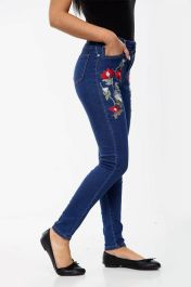Blue Floral Ladies High Waisted Jeans