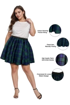 Adult Blue Green Tartan Skirt With Elastic Top