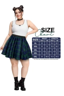 Adult Blue Green Tartan Skirt With Elastic Top