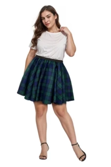 Adult Blue Green Tartan Skirt With Elastic Top
