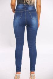 Blue High Waist Raw Cut Skinny Jeans