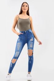 Blue Ladies High Waisted Jeans