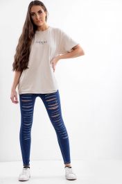 Blue Ladies High Waisted Multi Cut Jeans