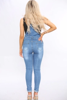 Blue Pocket Front Stretch Denim Dungaree