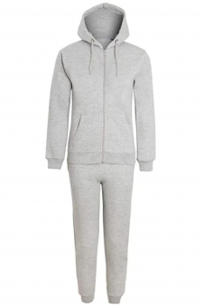 Boys Girls Unisex Plain Zipper Tracksuit Hooded Top with Jogging Bottom Age 7 to 13 Years Grey