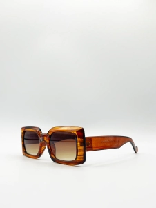Brown Clear Frame Rectangle Sunglasses with Brown Lenses