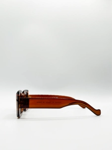 Brown Clear Frame Rectangle Sunglasses with Brown Lenses