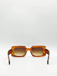 Brown Clear Frame Rectangle Sunglasses with Brown Lenses