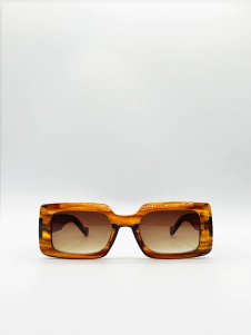 Brown Clear Frame Rectangle Sunglasses with Brown Lenses
