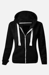 Child Plain Black Zipper Fleece Hoodie