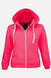 Child Plain Neon Pink Zipper Fleece Hoodie