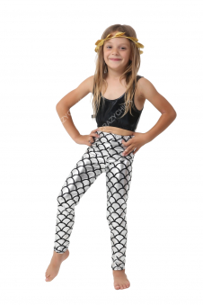 Crazy Chick Girls Metallic Fish Scale Mermaid Silver Leggings