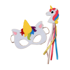 Children's felt unicorn mask with felt unicorn wand.
