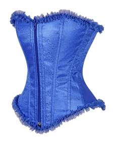 Crazy Chick Blue Brocade Corset with zip and frill