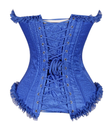 Crazy Chick Blue Brocade Corset with zip and frill