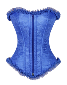 Crazy Chick Blue Brocade Corset with zip and frill