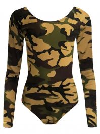 Crazy Chick Girls Microfibre Camouflage Army Full Sleeve Leotard
