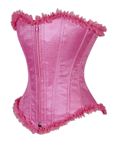 Crazy Chick Pink Brocade Corset with Zip and Frill