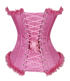 Crazy Chick Pink Brocade Corset with Zip and Frill