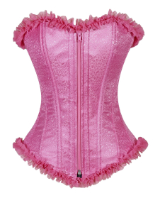 Crazy Chick Pink Brocade Corset with Zip and Frill