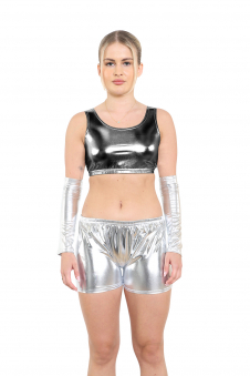 Crazy Chick Adult Shiny Metallic Black Crop Top