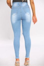 Denim Distressed Blue Wash Skinny Fit Jeans