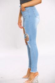 Denim Distressed Blue Wash Skinny Fit Jeans