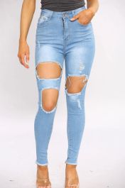 Denim Distressed Blue Wash Skinny Fit Jeans