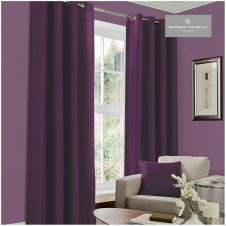 FAUX SILK (EYELET) CURTAINS 66X54 AUBERGINE @