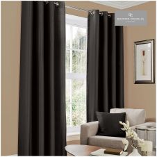 FAUX SILK (EYELET) CURTAINS 66x54 BLACK@