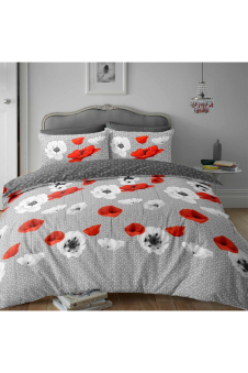 Flannel Printed Duvet Set Poppy Spray Grey/Red