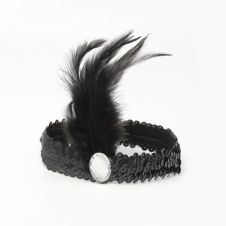 Flapper Sequin Stretch Browband With Feathers