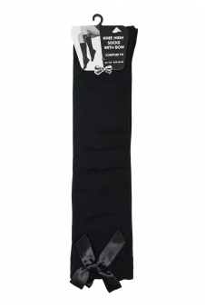 Girls Black Knee High Socks with Black Bow
