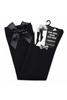 Girls Black Knee High Socks with Black Bow