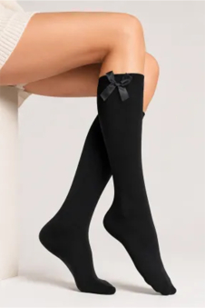 Girls Black Knee High Socks with Black Bow