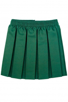 Girls Bottle Green Elastic Waist Pleated School Uniform Skirt