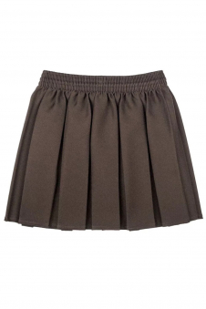 Girls Brown Elastic Waist Pleated School Uniform Skirt