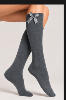 Girls Grey Knee High Socks with Grey Bow