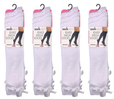 Girls White Knee High Socks with White Bow