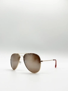 Gold Aviator Style Sunglasses with Brown Lenses