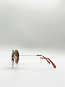 Gold Aviator Style Sunglasses with Brown Lenses