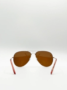 Gold Aviator Style Sunglasses with Brown Lenses