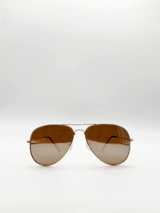 Gold Aviator Style Sunglasses with Brown Lenses