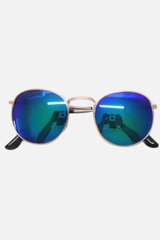 Wickedfun Golden Frame Green-Color Round Glasses 