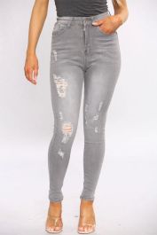 Grey Wash Ripped Skinny Jeans