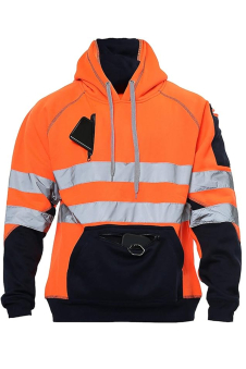 Hi Vis Pullover Safety Hoodie with Reflective Tape – Work Fleece, Zip Pockets, S-3XL